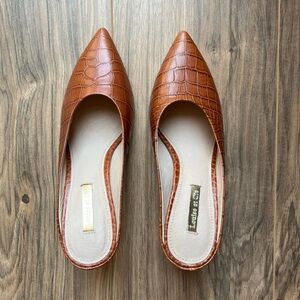 Louise et Cie Tan Croc-Embossed Mules